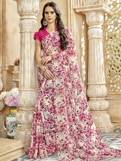 ditsy floral printed saree with blouse - 15611516 - Very Small Image - 1