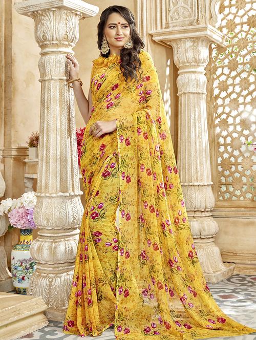 floral printed saree with blouse - 15611521 - Very Small Image - 1