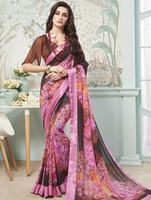 ditsy floral printed saree with blouse - 15611527 - Very Small Image - 1