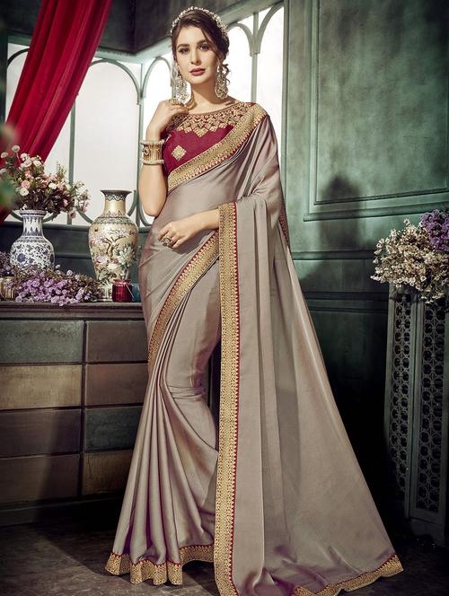 zari lace bordered saree with blouse - 15611539 - Very Small Image - 1