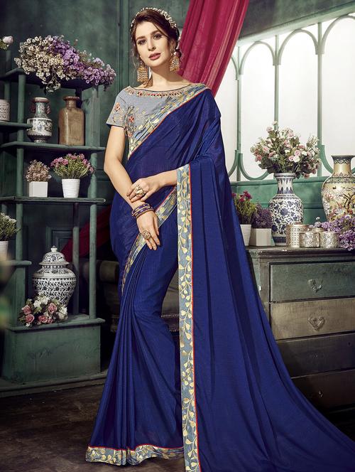 zari lace bordered saree with blouse - 15611540 - Very Small Image - 1
