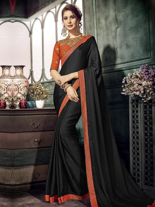 zed black bordered saree with blouse - 15611542 - Very Small Image - 1