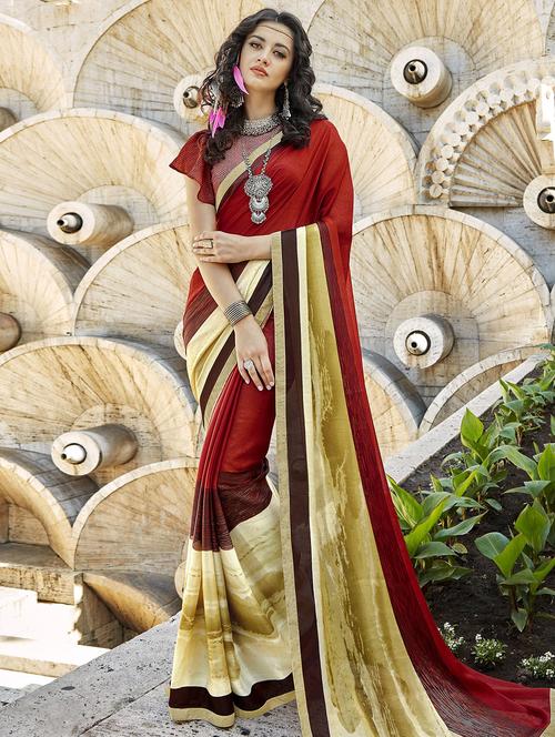 contrast bordered printed saree with blouse - 15611548 - Very Small Image - 1