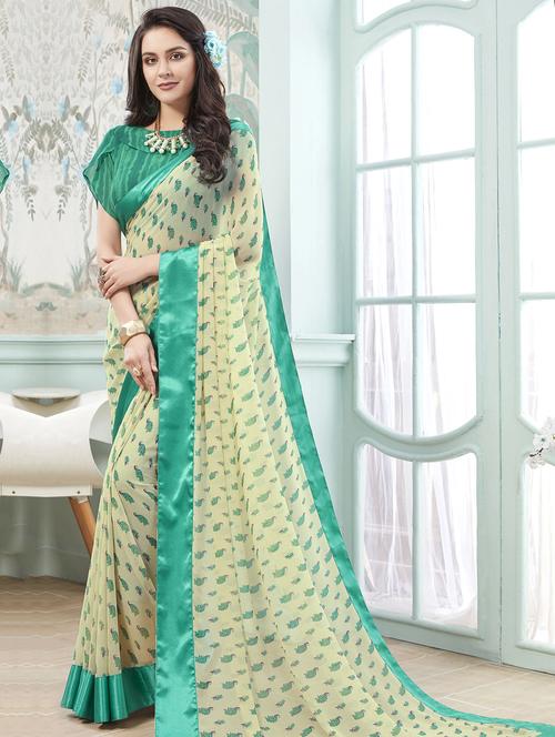 contrast bordered printed saree with blouse - 15611550 - Very Small Image - 1