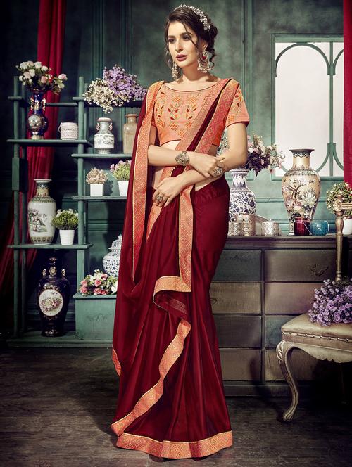 zari lace bordered saree with blouse - 15611551 - Very Small Image - 1
