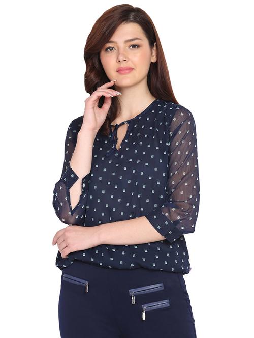 tie up neck blouson top - 15611685 - Very Small Image - 1