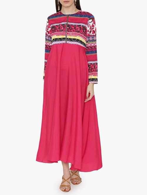 zipper detail printed yoke kurta - 15611872 - Very Small Image - 1