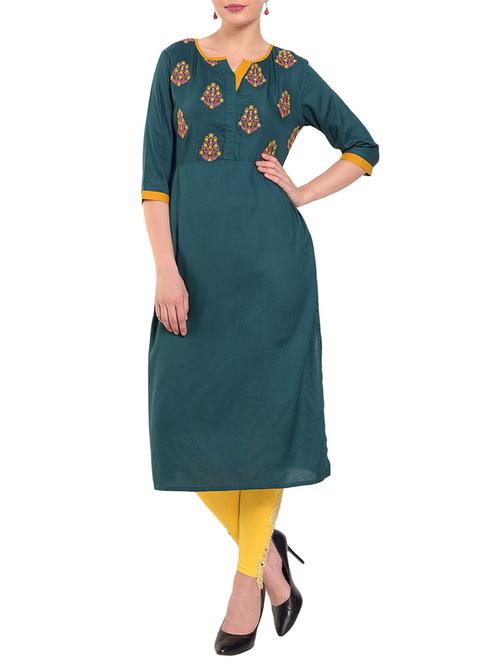 teal embroidered straight kurta - 15612051 - Very Small Image - 1