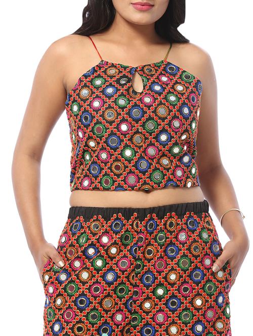key hole neck mirror work crop top - 15613022 - Very Small Image - 1