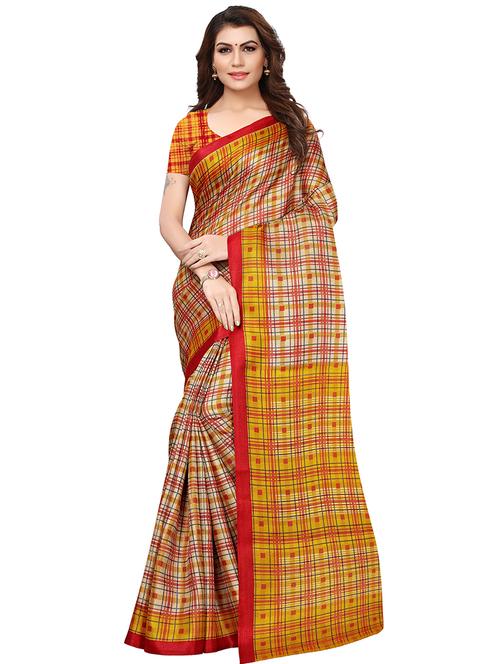 checkered printed mysore silk saree - 15613315 - Very Small Image - 1