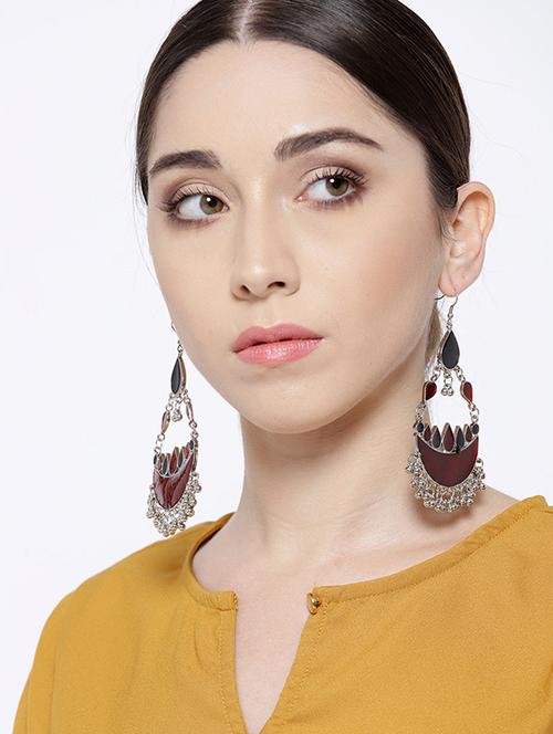 red silver tone enamel earrings - 15613624 - Very Small Image - 1