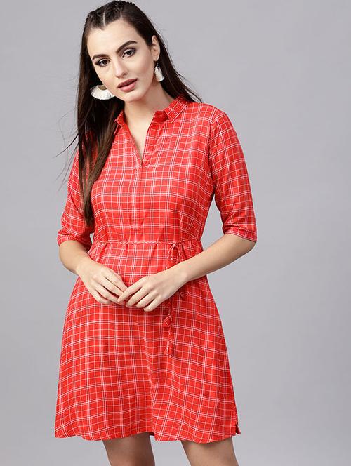 tassel tie-up checkered a-line dress - 15614297 - Very Small Image - 1