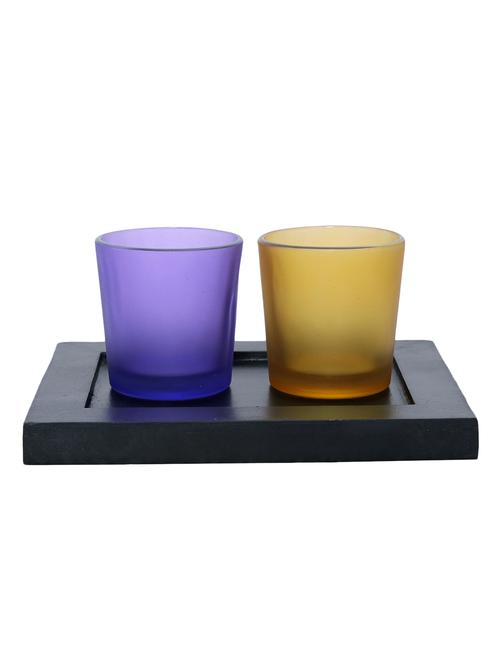 hand crafted glass votives with wooden tray - 15614329 - Very Small Image - 1