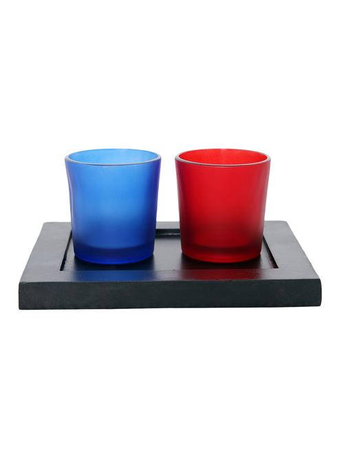 hand crafted glass votives with wooden tray - 15614331 - Very Small Image - 1