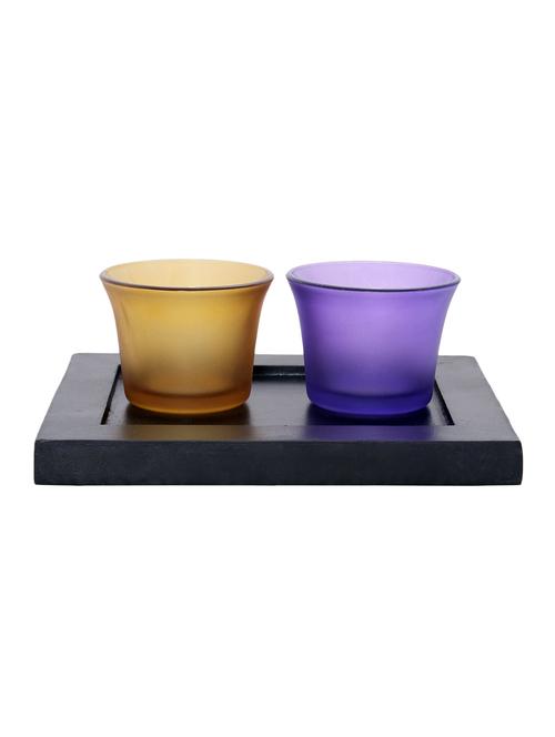 hand crafted glass votives with wooden tray - 15614332 - Very Small Image - 1