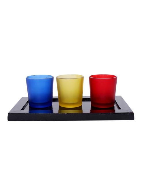 hand crafted glass votives with wooden tray - 15614336 - Very Small Image - 1