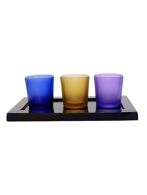 hand crafted glass votives with wooden tray - 15614337 - Very Small Image - 1