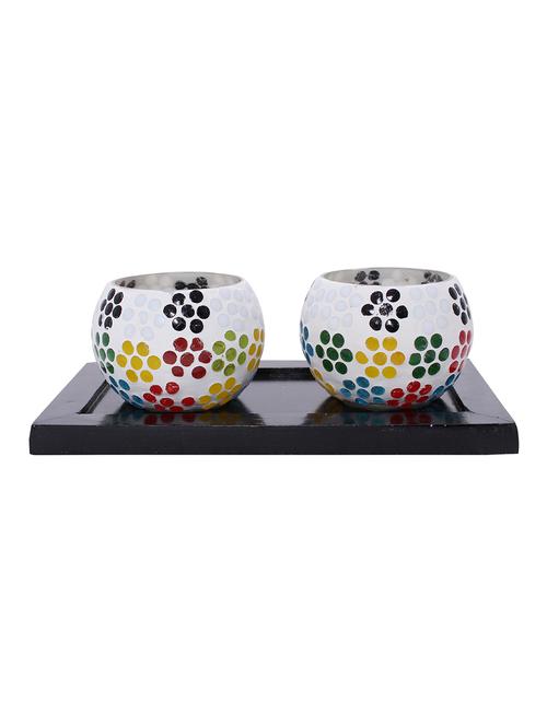 hand crafted glass votives with wooden tray - 15614347 - Very Small Image - 1