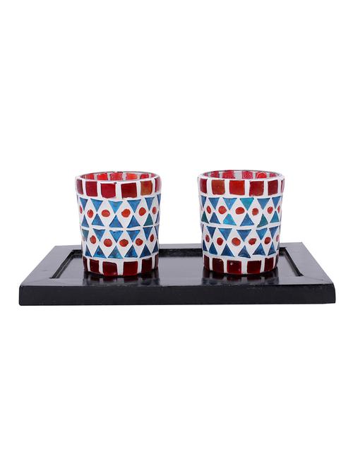 hand crafted glass votives with wooden tray - 15614353 - Very Small Image - 1