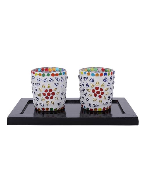 hand crafted glass votives with wooden tray - 15614357 - Very Small Image - 1