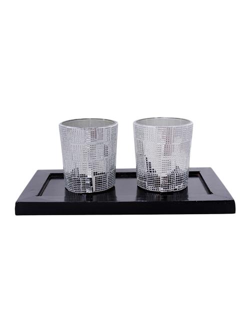 hand crafted glass votives with wooden tray - 15614360 - Very Small Image - 1