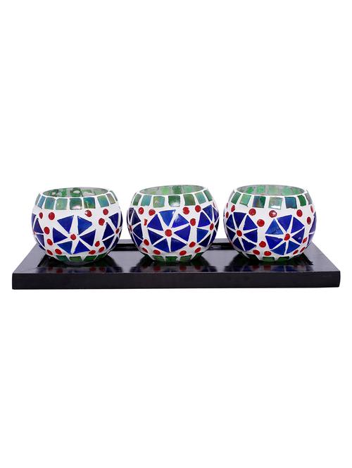 hand crafted glass votives with wooden tray - 15614363 - Very Small Image - 1