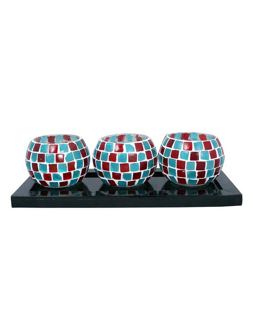 hand crafted glass votives with wooden tray - 15614365 - Very Small Image - 1