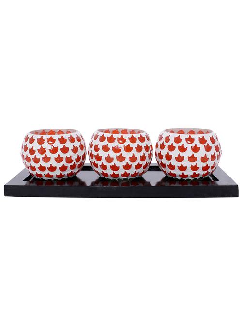 hand crafted glass votives with wooden tray - 15614369 - Very Small Image - 1