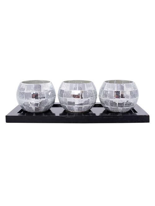 hand crafted glass votives with wooden tray - 15614370 - Very Small Image - 1