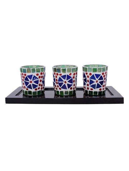 hand crafted glass votives with wooden tray - 15614371 - Very Small Image - 1