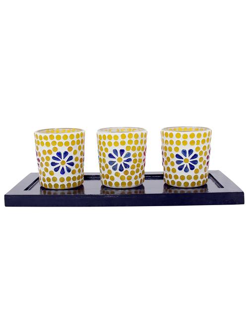 hand crafted glass votives with wooden tray - 15614374 - Very Small Image - 1
