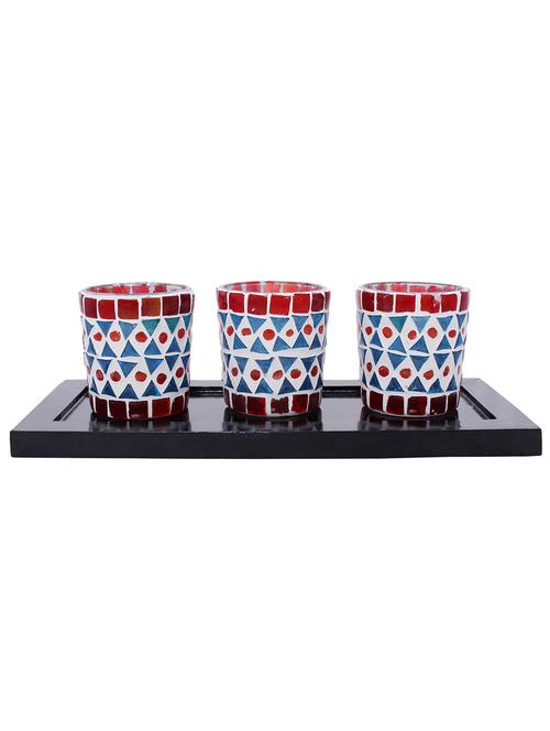 hand crafted glass votives with wooden tray - 15614375 - Very Small Image - 1