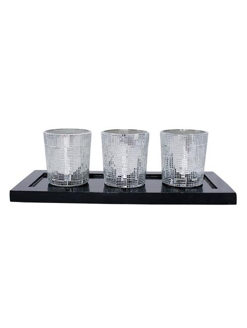 hand crafted glass votives with wooden tray - 15614376 - Very Small Image - 1