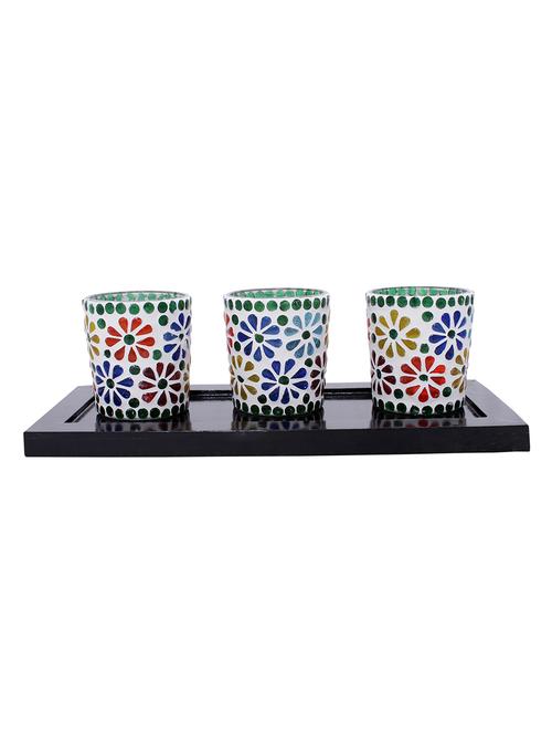 hand crafted glass votives with wooden tray - 15614378 - Very Small Image - 1