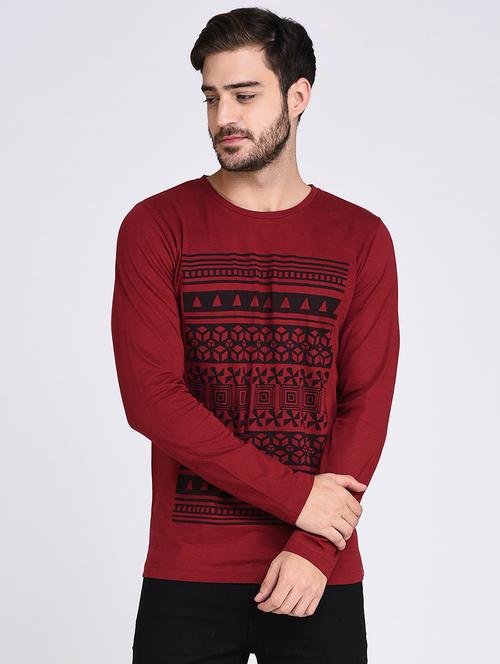 maroon cotton front print t-shirt - 15614784 - Very Small Image - 1
