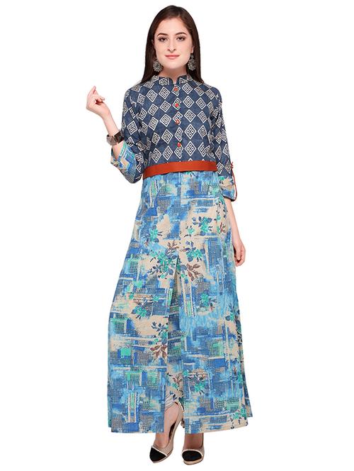 printed high slit roll up kurta - 15614842 - Very Small Image - 1