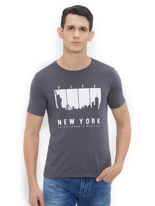 grey cotton chest print t-shirt - 15615383 - Very Small Image - 1