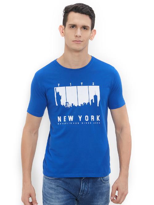 blue cotton chest print t-shirt - 15615385 - Very Small Image - 1