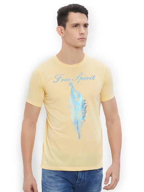 yellow cotton chest print t-shirt - 15615387 - Very Small Image - 1