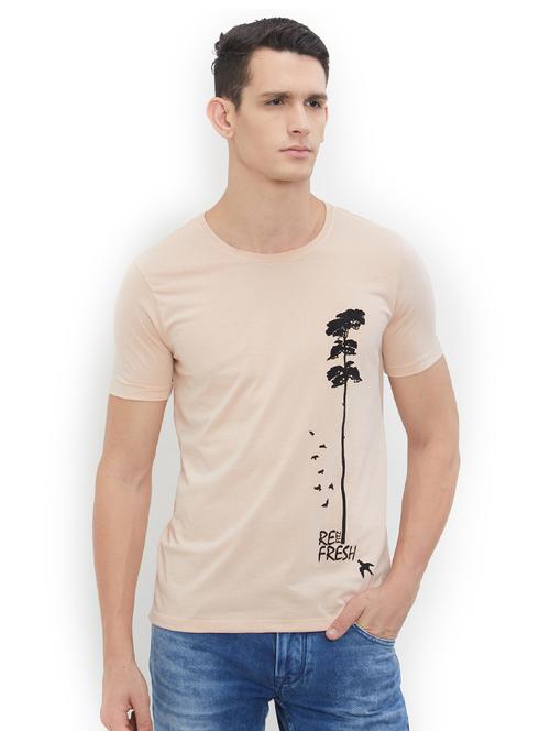 beige cotton front print t-shirt - 15615389 - Very Small Image - 1