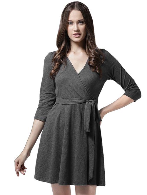 overlap neck tie front a-line dress - 15615404 - Very Small Image - 1