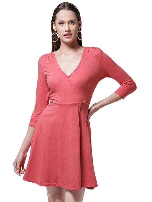 overlap neck tie back flared dress - 15615405 - Very Small Image - 1