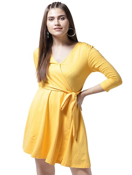 tie front overlap neck a-line dress - 15615406 - Very Small Image - 1