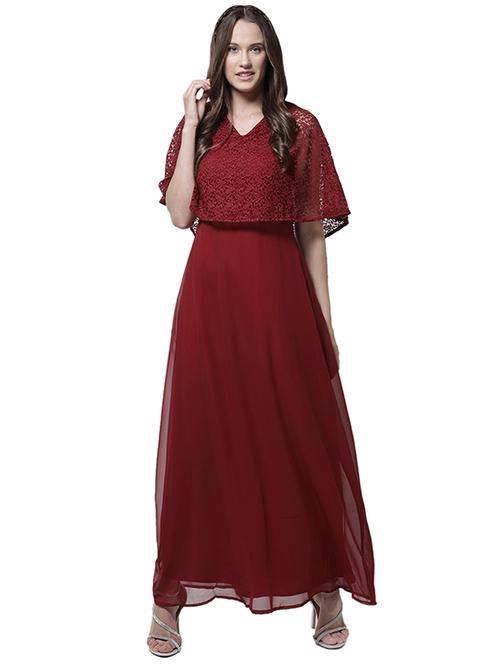 v neck laced overlay maxi dress - 15615418 - Very Small Image - 1
