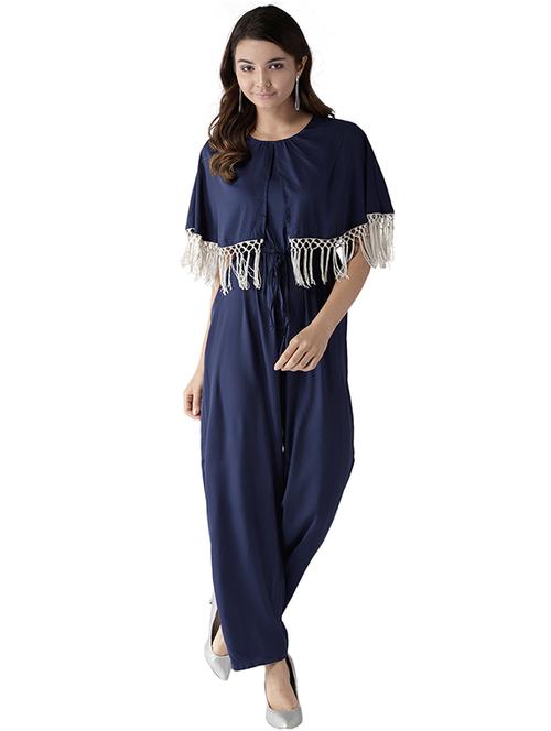 drawstring waist fringed hem overlay jumpsuit - 15615423 - Very Small Image - 1