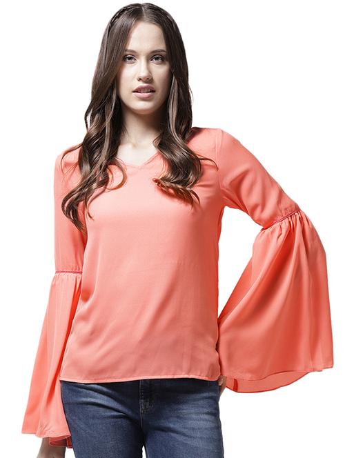 cut out back bell sleeved top - 15615445 - Very Small Image - 1