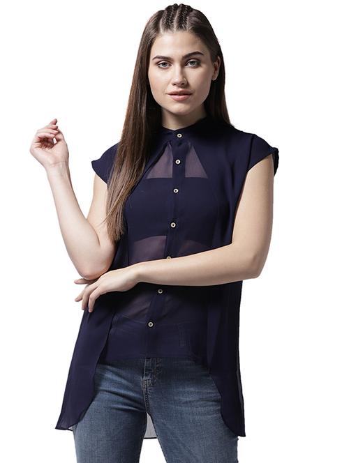 sheer button up asymmetric top - 15615447 - Very Small Image - 1