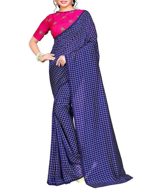 checkered woven saree with blouse - 15615577 - Very Small Image - 1