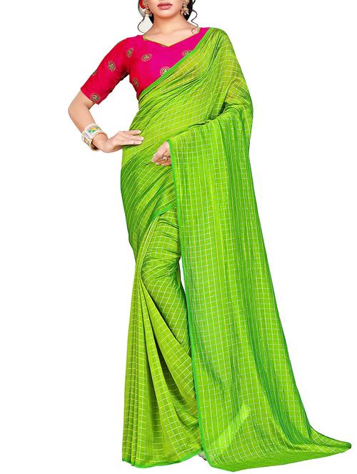checkered woven saree with blouse - 15615578 - Very Small Image - 1