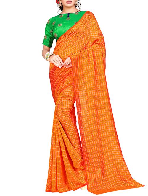 checkered woven saree with blouse - 15615579 - Very Small Image - 1